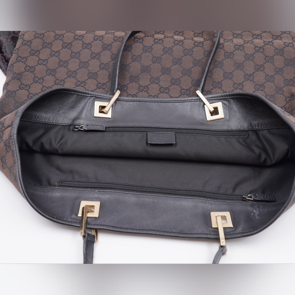Gucci Brown GG Monogram Tote with Black Handles and Gold Hardware - Picture 6 of 13